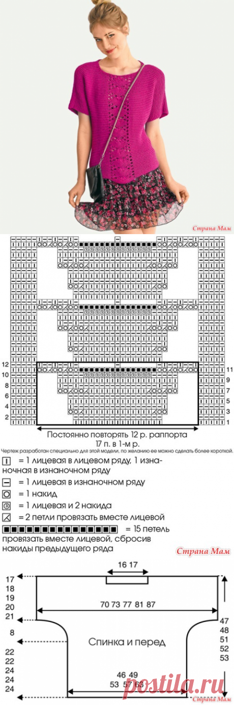 Джемпер с ажурной полосой - Вязание - Страна Мам