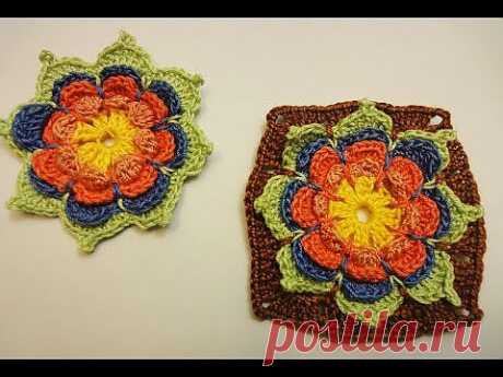 ▶ Объёмный цветок в квадрате Volumetric flower in a square Crochet - YouTube