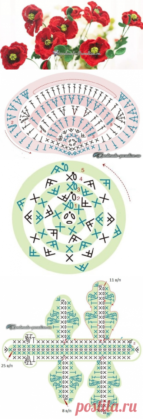 Красные МАКИ крючком. Схемы вязания - Handmade-Paradise