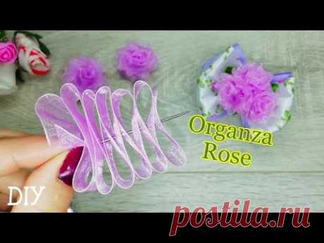 Ribbon Roses🌹Бантики с розами из органзы Легко и быстро МК КАНЗАШИ DIY Organza rose