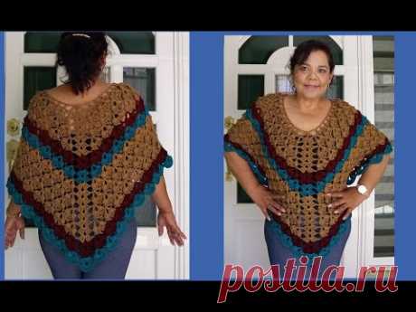 poncho a crochet  combinado - YouTube