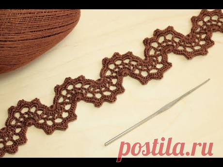 Ленточное кружево &quot;ВОЛНА&quot; вязание крючком Crochet Lace Braid Ribbon Tape Tutorial