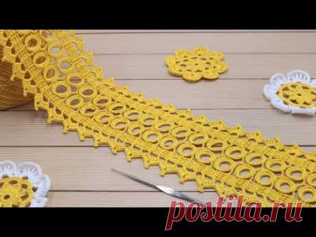 Ажурное ЛЕНТОЧНОЕ КРУЖЕВО вязание крючком мастер-класс Crochet Lace Braid Ribbon Tape Tutorial