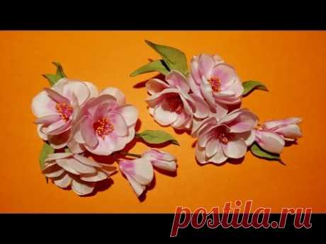 Fabric flowers how to make: sprig of cherry blossoms/цветы из ткани: веточка сакуры