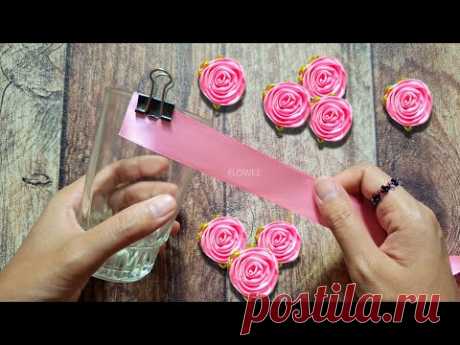 Amazing ribbon flower trick / easy rose making with a glass /ribbon flower crafts ideas