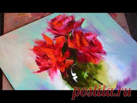 Рисую букет цветов шпателем #живопись #цветы #художник