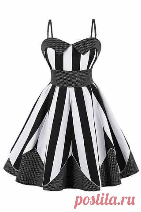 Atomic Black Striped and Dotted Swing Dress