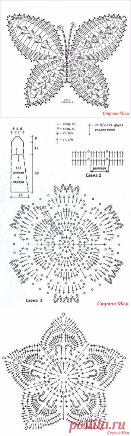 Схемы цветочков, листочков, бабочек - Все в ажуре... (вязание крючком) - Страна Мам