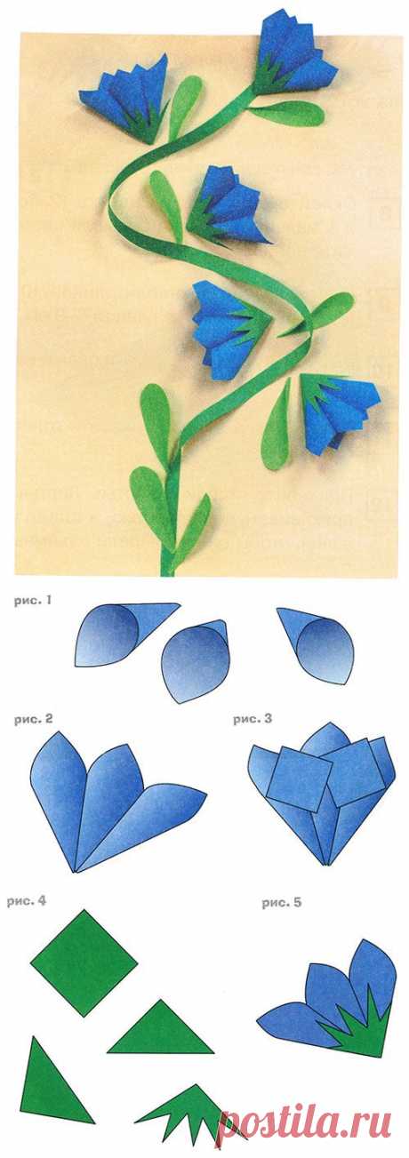 Цветы из бумаги. Объёмная аппликация колокольчики для детей