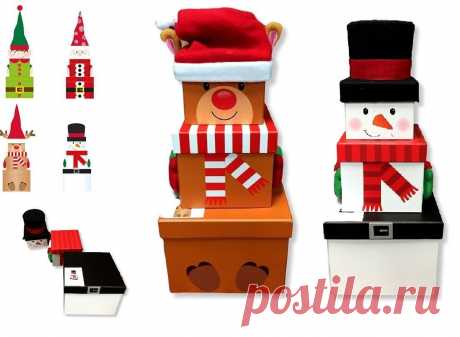 Set of 3 Novelty Stacking Xmas Gift Present Boxes Kids Snowman/Elf/Santa Claus | eBay