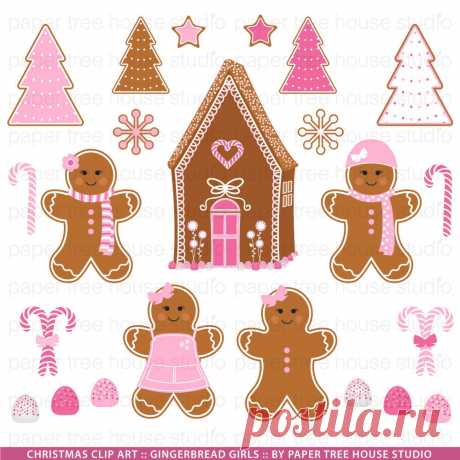 Gingerbread Clip Art. Pink Gingerbread ClipArt. Gingerbread | Etsy