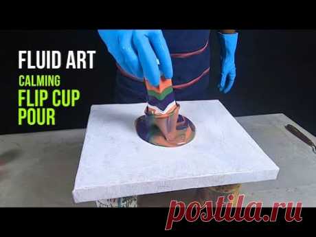 Relaxing Flip Cup Pour Technique - Satisfying Fluid Art with Acrylics