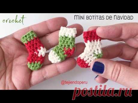 MIni botitas o medias de Navidad tejidas a crochet en 5 minutos  - Tejiendo Perú