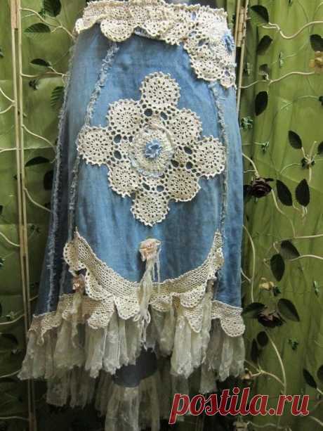 Sorry, reserved for lakita...bohemian denim and lace skirt...upcycled and unique