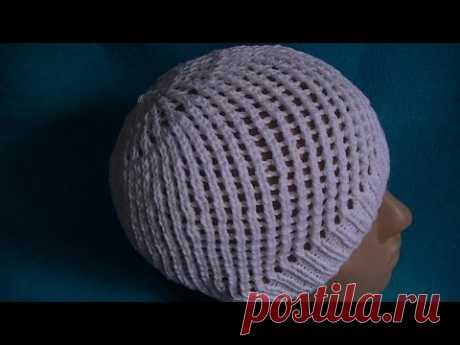 Вязание ажурной шапочки на круговых спицах.Knitting lace cap on circular needles.