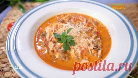 Рецепт недели. Суп-лазанья Рецепт недели на этот раз — суп по мотивам итальянской слоёной пасты — лазаньи! Получается сытный густой суп, идеальный для холодного осеннего дня.