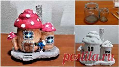 DIY a Fairy Mushroom House with Lamp using Jars Hi