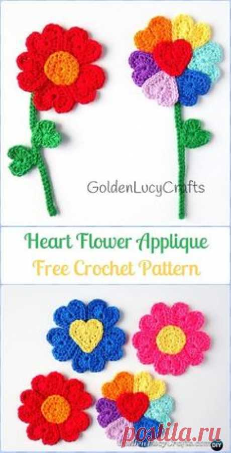 Crochet Heart Flower Applique Free Pattern - Crochet Heart Shaped Applique Free Patterns By Golden Lucy Crafts