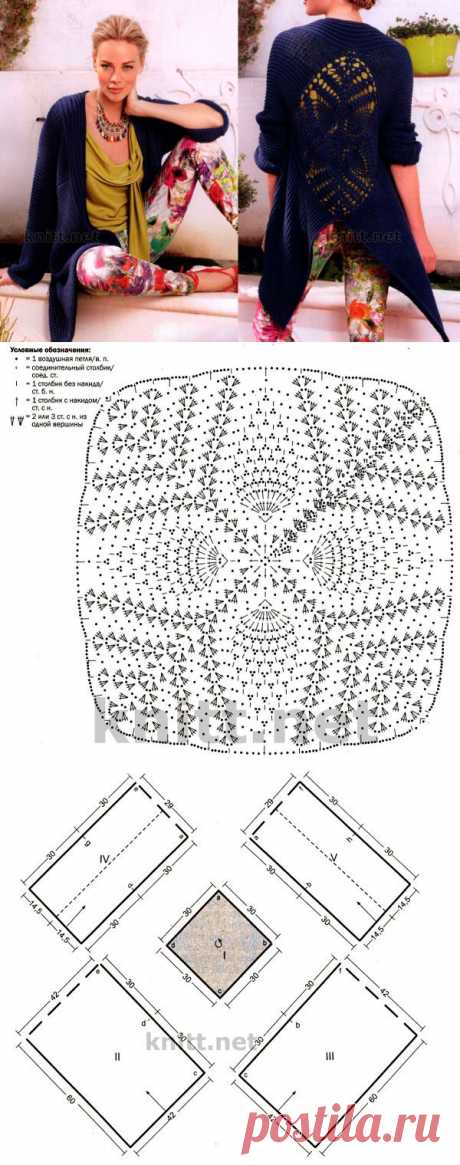 Кардиган с ажурным мотивом на спине | knitt.net | Все о вязании