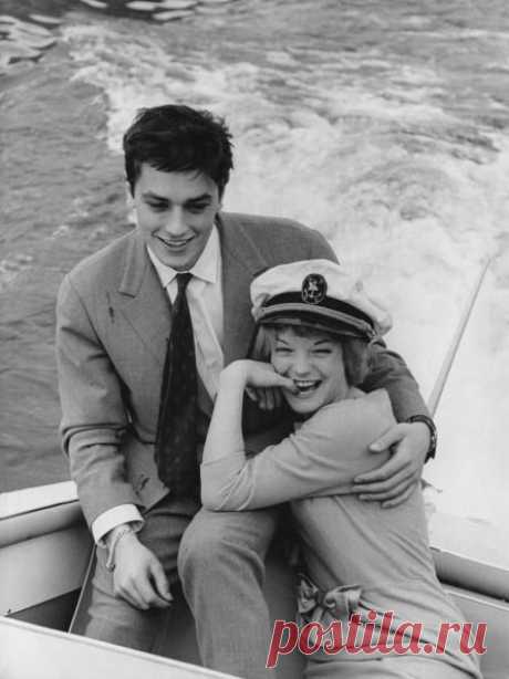 With Romy in 1959. | A moment with Alain Delon