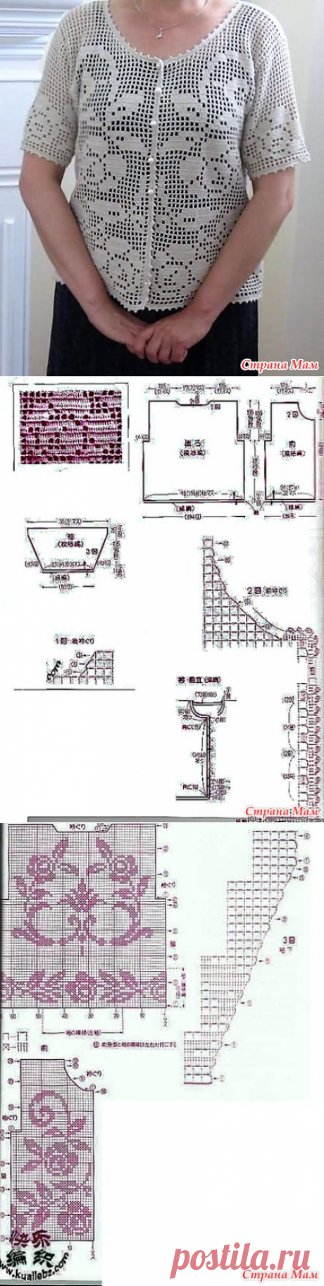 Белые розы. Ажурный жакет в филейной технике. - ВЯЗАНАЯ МОДА+ ДЛЯ НЕМОДЕЛЬНЫХ ДАМ - Страна Мам