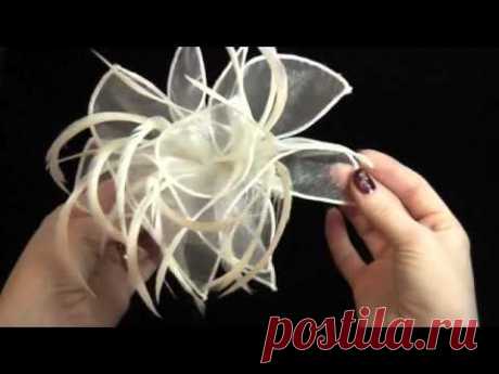 Large Cream Looped Fabric and Feather Fascinator on a Clear - YouTube