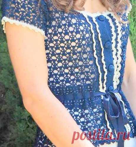 Эффектный синий жакет Kate Middleton, связанный крючком — Рукоделие