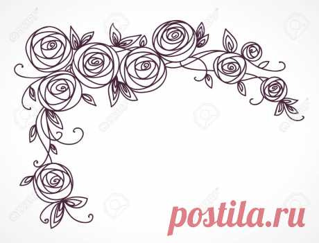 Stylized Rose Flowers Bouquet. Branch Of Flowers And Leaves Interlacing. Corner Horizontal Decorative Composition Royalty Free SVG, Cliparts, Vectors, And Stock Illustration. Image 97514744.