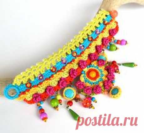 pom pom braceletcrochet bracelettribal by Marmotescu on Etsy