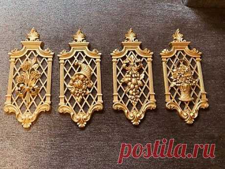 Set Of 4 Vintage Four Seasons Gold Ornate Dart Wall Plaques Circa 1971  | eBay Condition is "Used". Wall Hanging Plaques. Dart Industries.