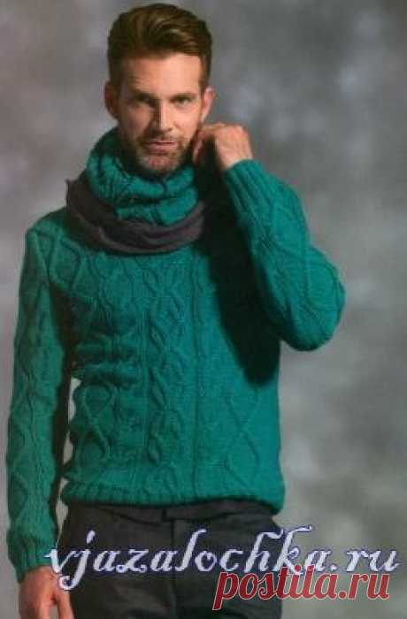 Зеленый свитер для мужчины спицами