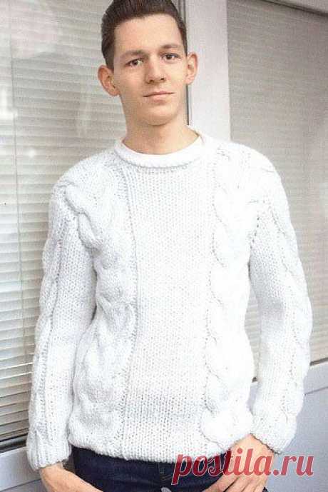 Вязание: белый мужской свитер