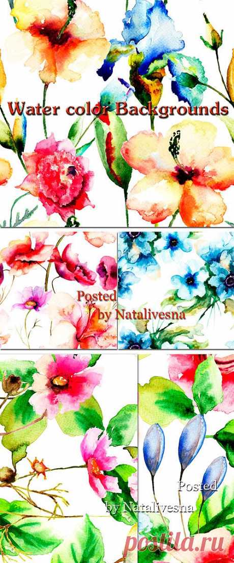Нежные акварельные фоны с красивыми цветами и бутонами