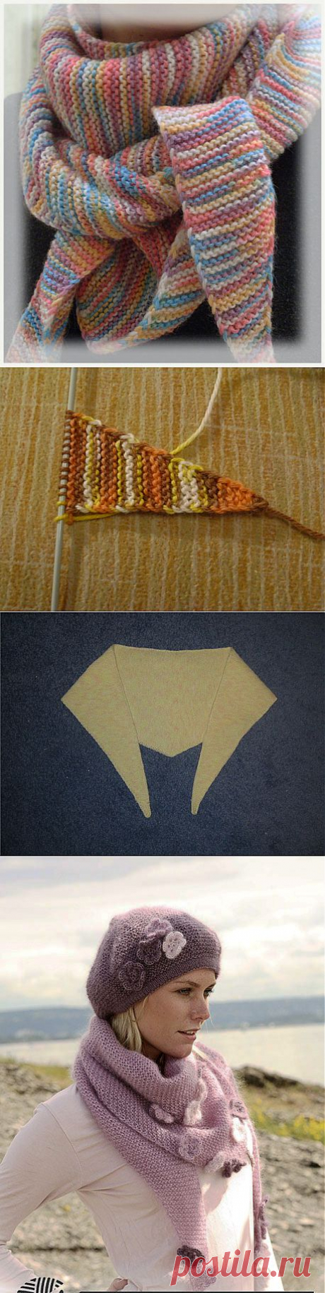 Вяжем бактус(треугольный шарф - косынка) + митенки..
