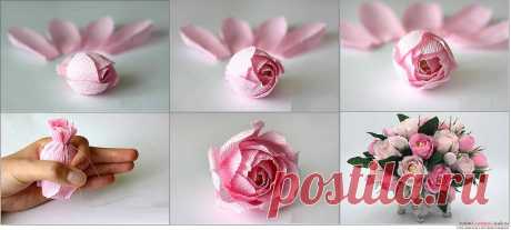 Как сделать конфетный букет из роз, пошаговые фото и инструкция создания роз из гофрированной бумаги с сердцевинками из конфет
