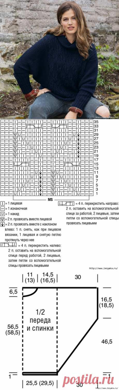 Стильный вязаный свитер с красивыми узорами и рукавами «летучая мышь»!