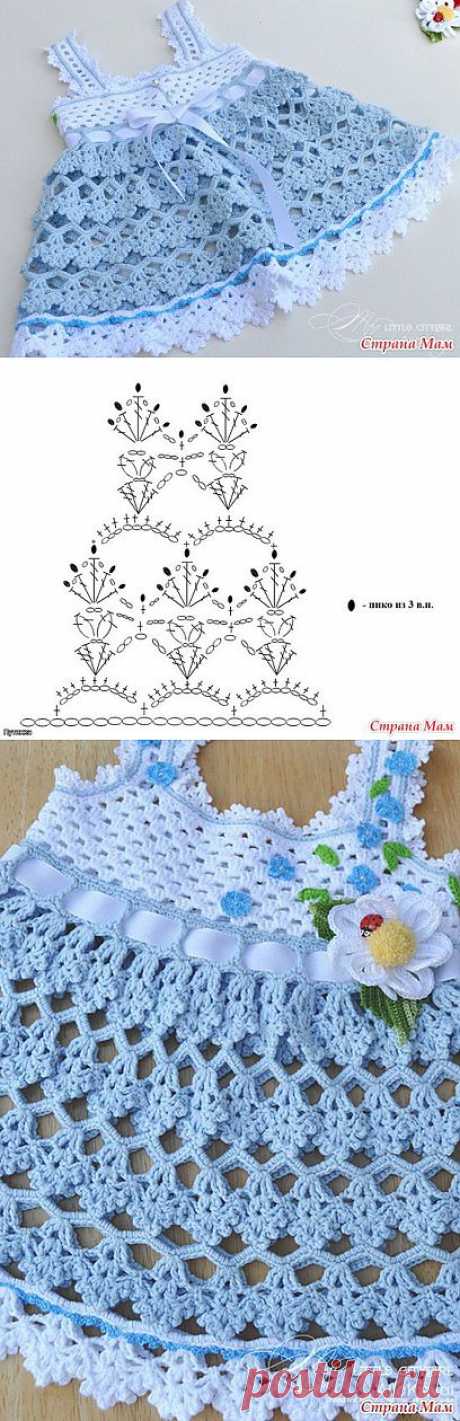 Голубой сарафанчик - крючком. Голубой костюмчик для малыша -крючком.