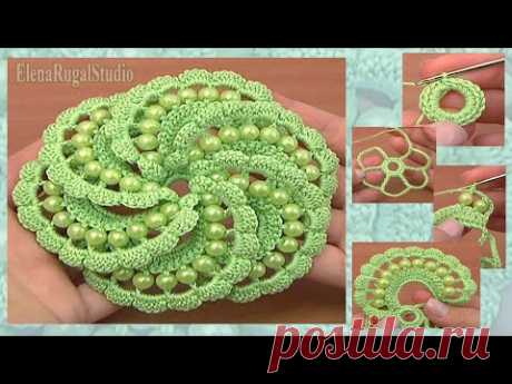 Crochet Beaded Flower Tutorial 103 Волшебный цветок с бусинками