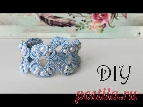 Needle tatting. Bracelet with pearl beads / Фриволите иглой. Браслет с жемчужными бусинами