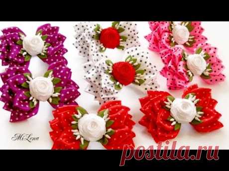 Объемные Бантики с Розами, МК / DIY Ribbon Bows with Rolled Roses