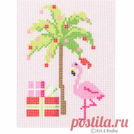 NTG KB111 - Palm Beach Christmas - Palm Tree & Flamingo Introducing Kirk &amp; Bradley's line of stitch printed canvases. This canvas was printed using state of the art printing technology. Palm Beach Christmas - Palm Tree &amp; FlamingoStyle: NTG 111Size: 3" x 4"Mesh: 18