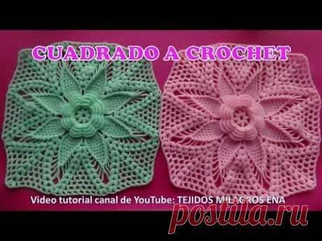 VIDEO COMPLETO de Cuadrado a crochet paso a paso para colchas y cubrecamas en punto espigas y hojas