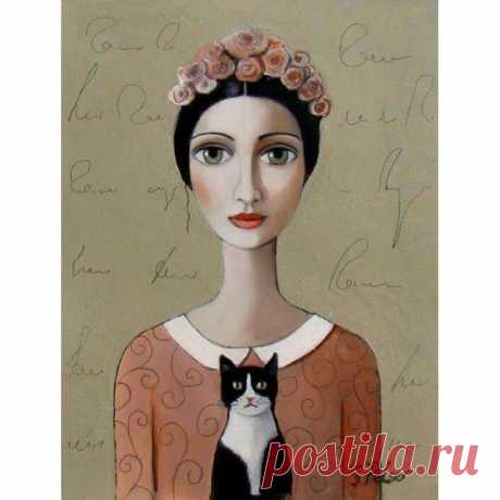 Девочка и кот на картинах Sandra Pelser - Ярмарка Мастеров - ручная работа, handmade