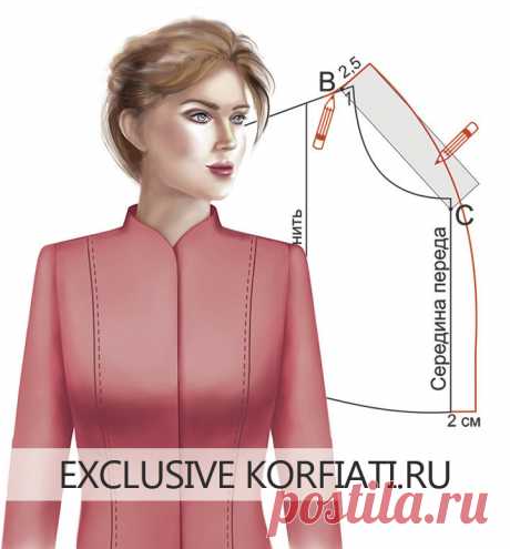 Выкройка цельнокроеного воротника-стойки от Школы шитья Корфиати