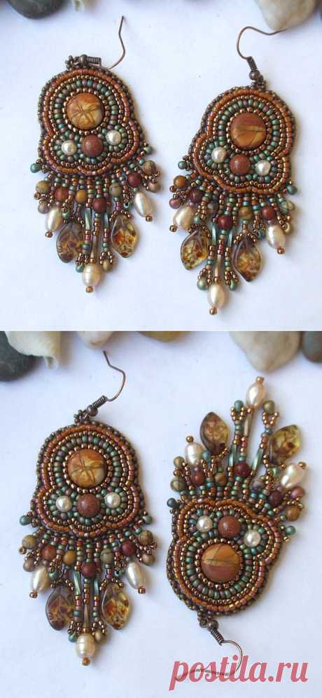 Bead embroidery earrings Indian summer colorful от RedTulipDesign