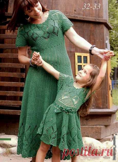 Платья для мамы и дочки крючком.