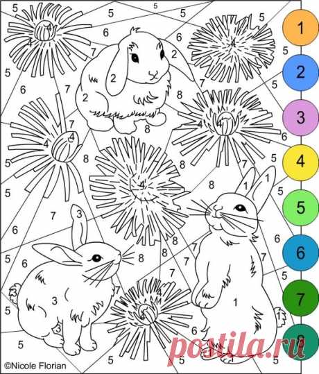 (690) Nicole's Free Coloring Pages: COLOR BY NUMBER * Bunnies * coloring pages | Színező