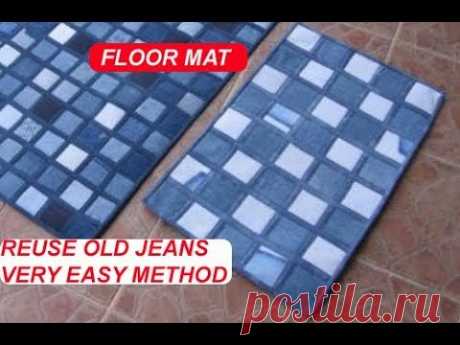 REUSE old jeans,denim, old cloths  to make floor mat - door mat - carpet - area rug - table mat