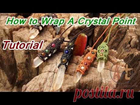 How to Tutorial macrame wrapped crystal point stone with waxed cord