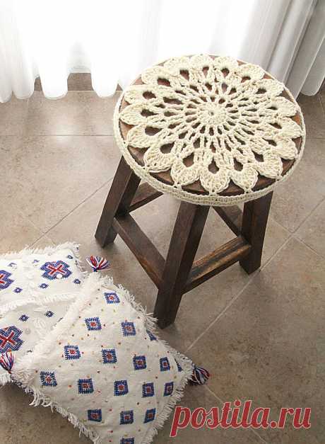 Crocheted Doily Stool Cover Pattern, Go For It! - creative jewish mom